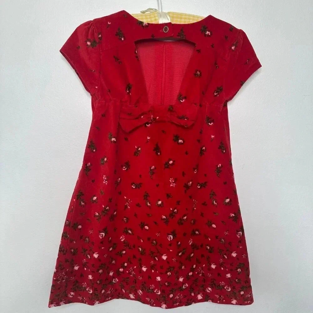 Old Navy Floral Bow Back Red Velvet Holiday Toddler Dress Size 5T